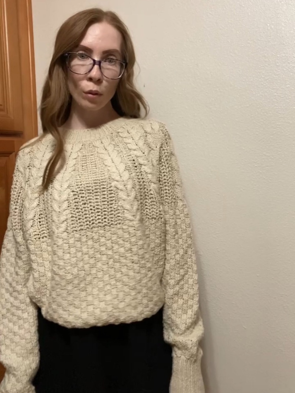Philosophy Cream Cable Knit Crewneck Sweater
